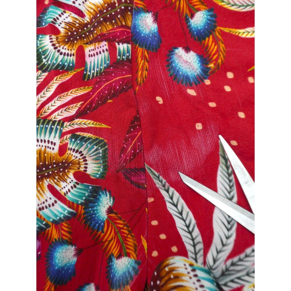 Farm Rio Red Tropical Winterleaf Jumpsuit Deep V Long Sleeve Slant Pockets M - Picture 10 of 10